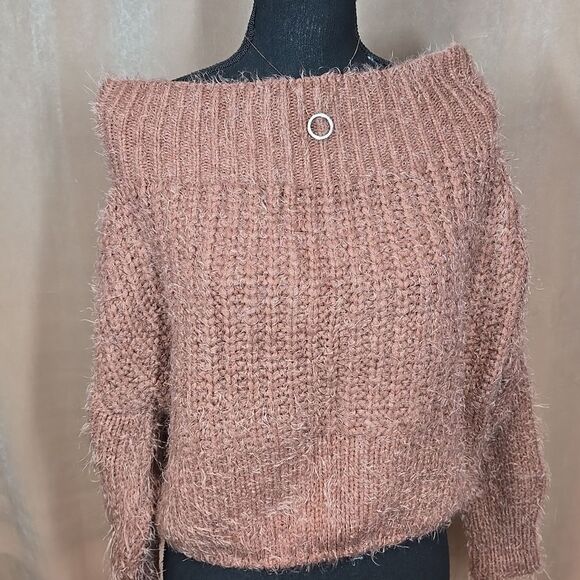Mohair Off the Shoulder Cropped Sweater - Picture 1 of 14